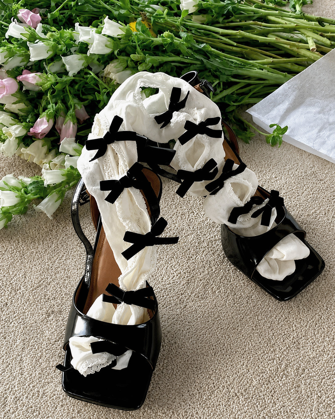 White Bow Cutout Socks