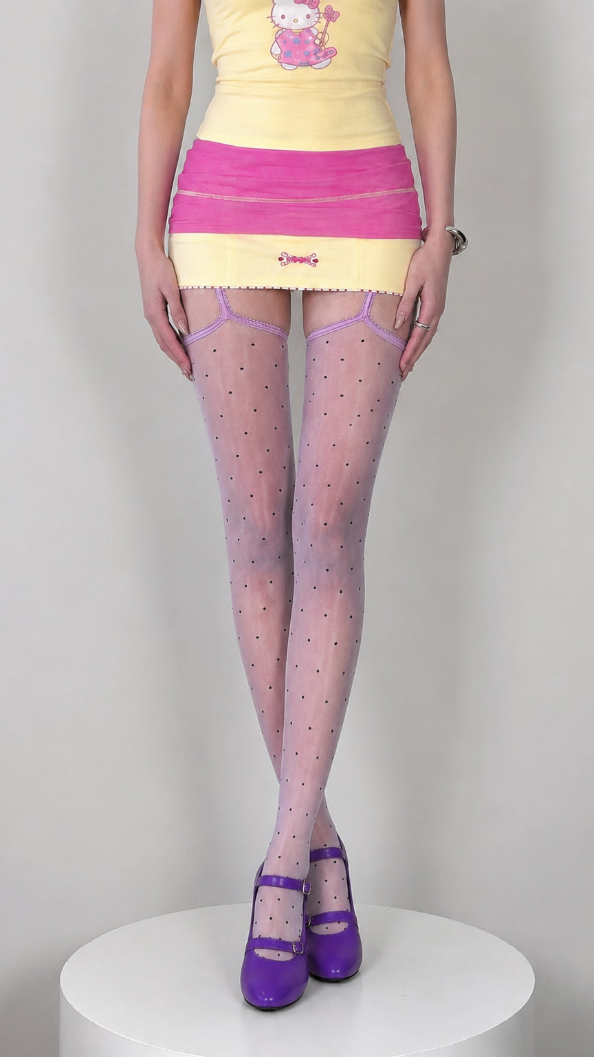 Purple Polka Dot Garter Thigh-Highs