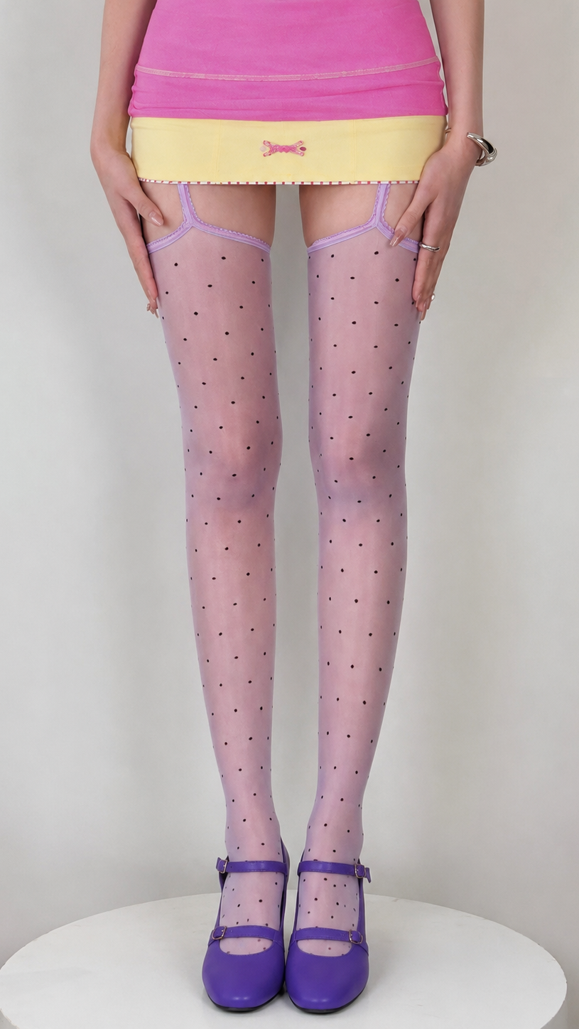 Purple Polka Dot Garter Thigh-Highs