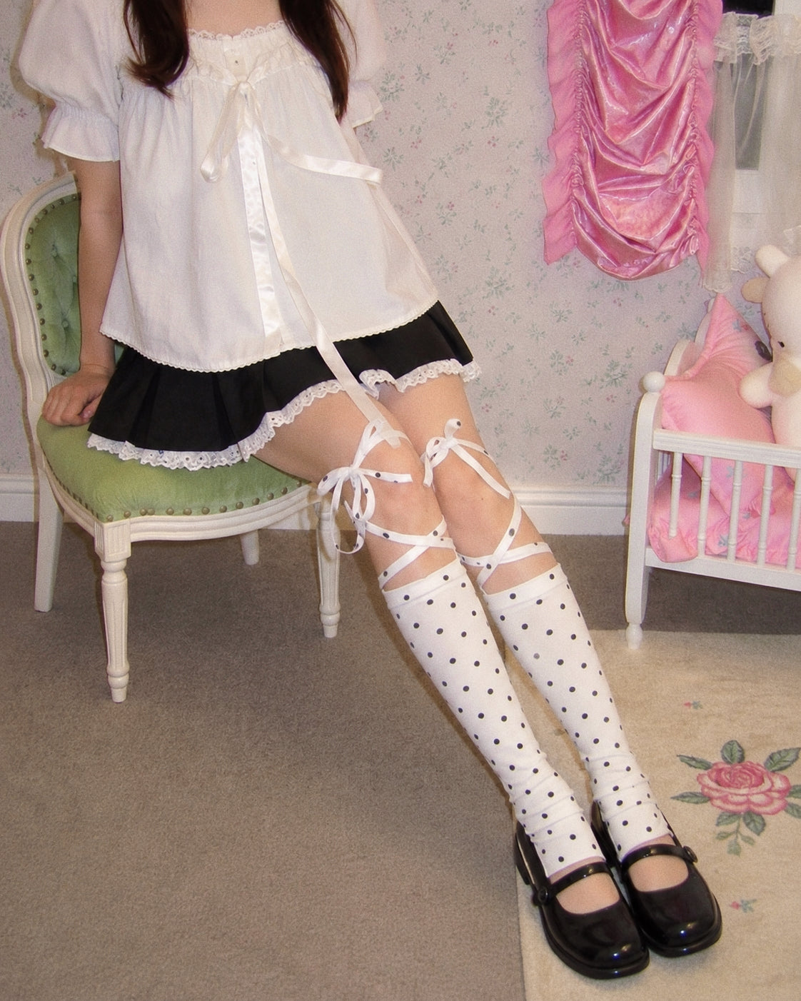 White Polka Dot Lace-Up Socks