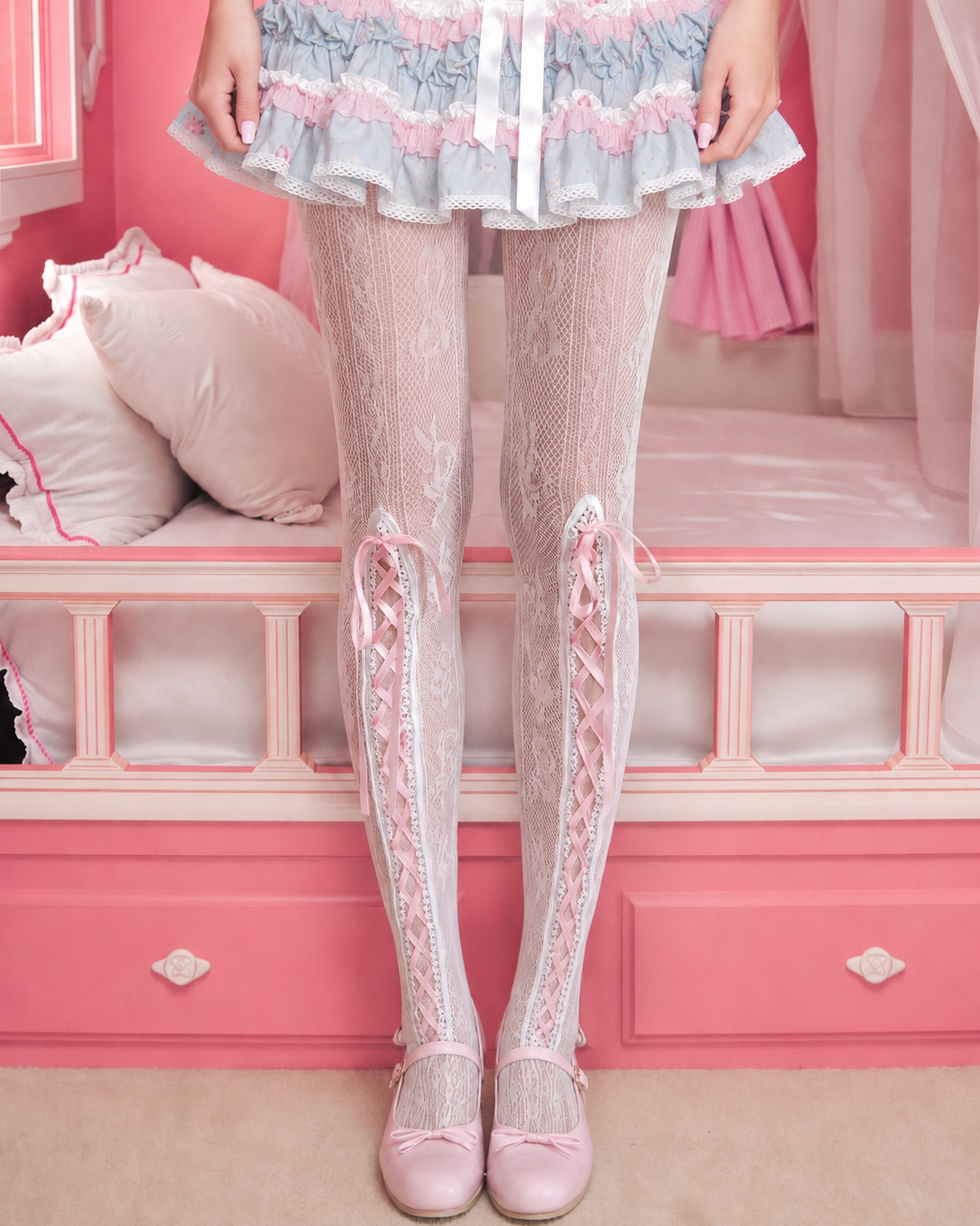 Ribbon Ballet Hall — Lace-Up Stockings
