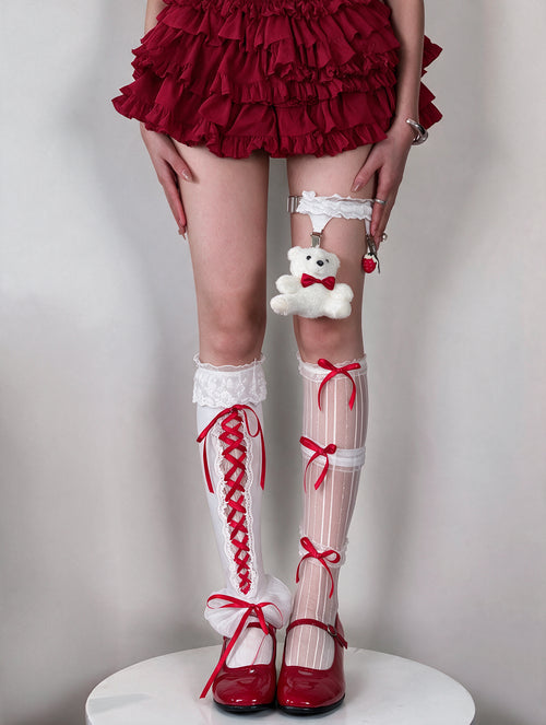 Cherry Ribbon Dollcore 5-Piece Sock Set