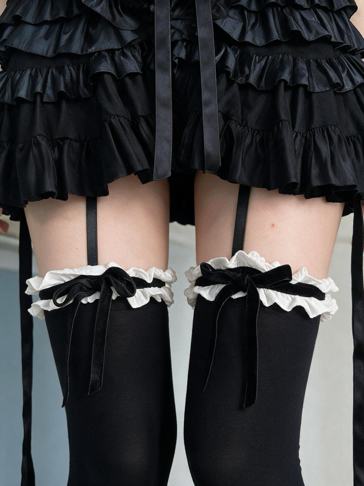 Midnight Doll Black Bow Garter Stockings