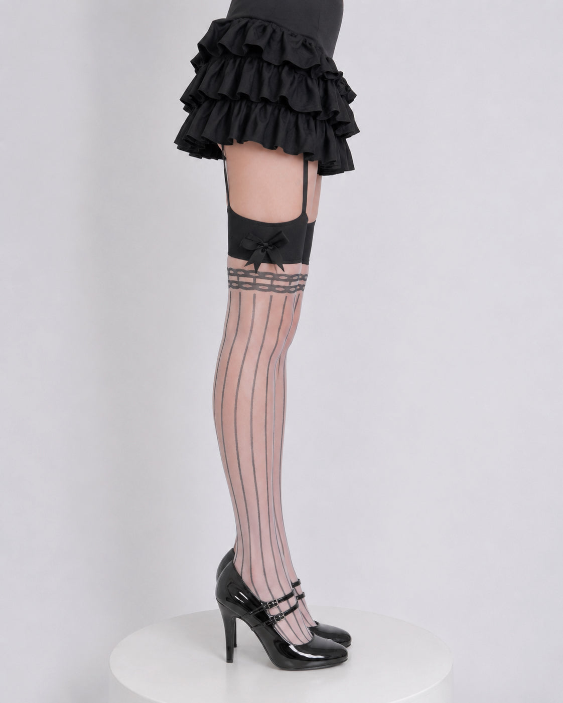 Black Bow Pinstripe Stockings