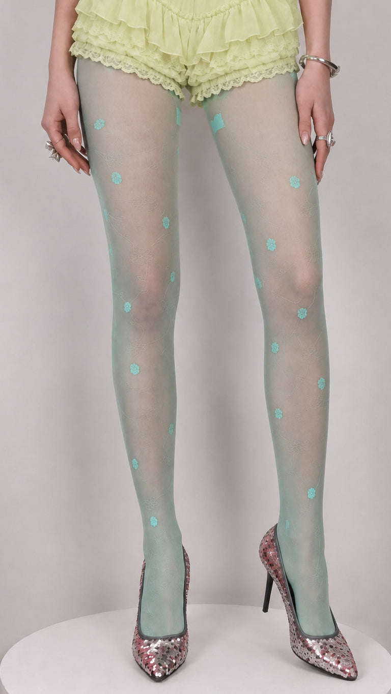 Mint Garden Wallpaper — Floral Sheer Tights