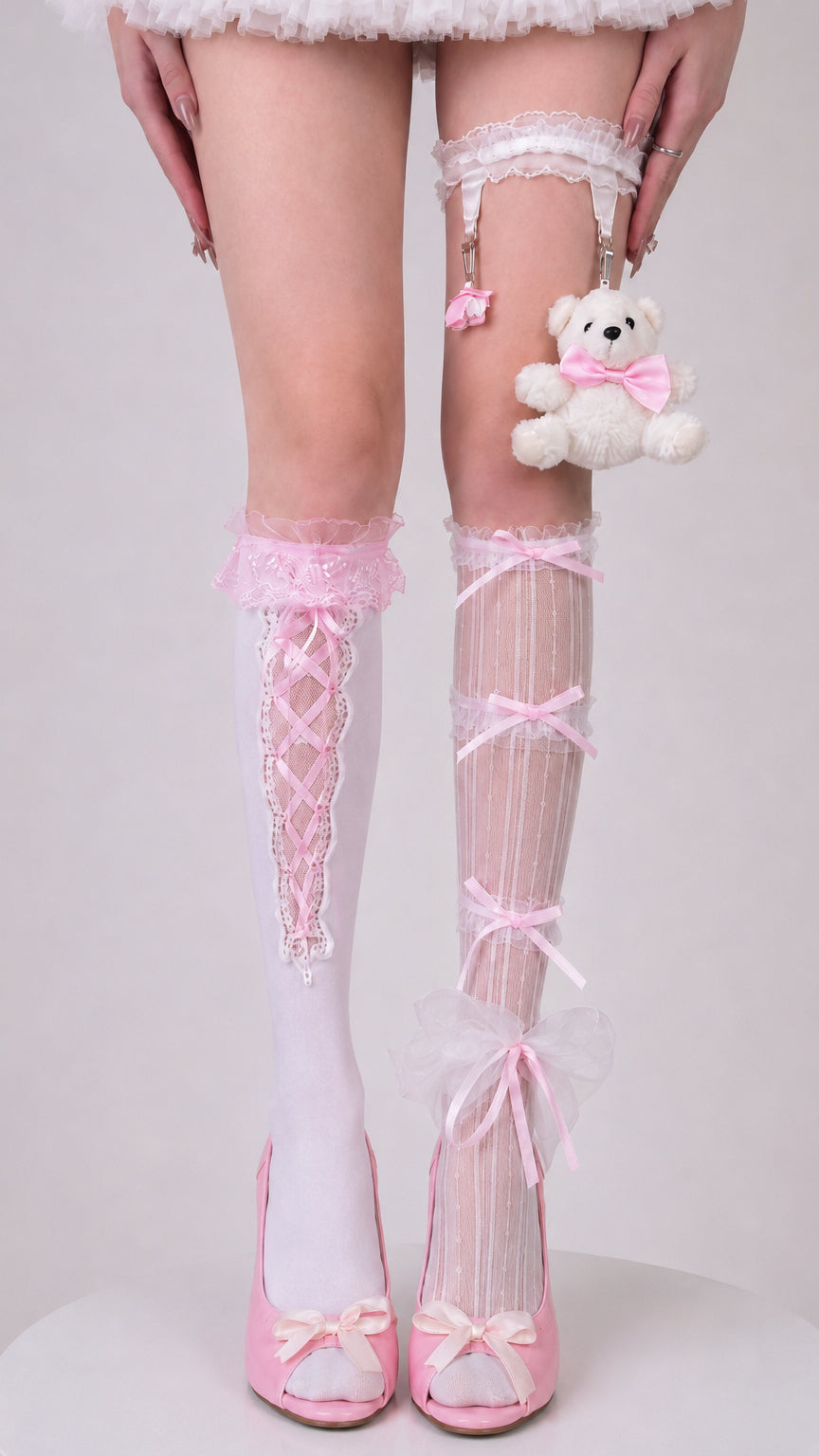 Teddy Ribbon Pink Lace - 5 Piece Set