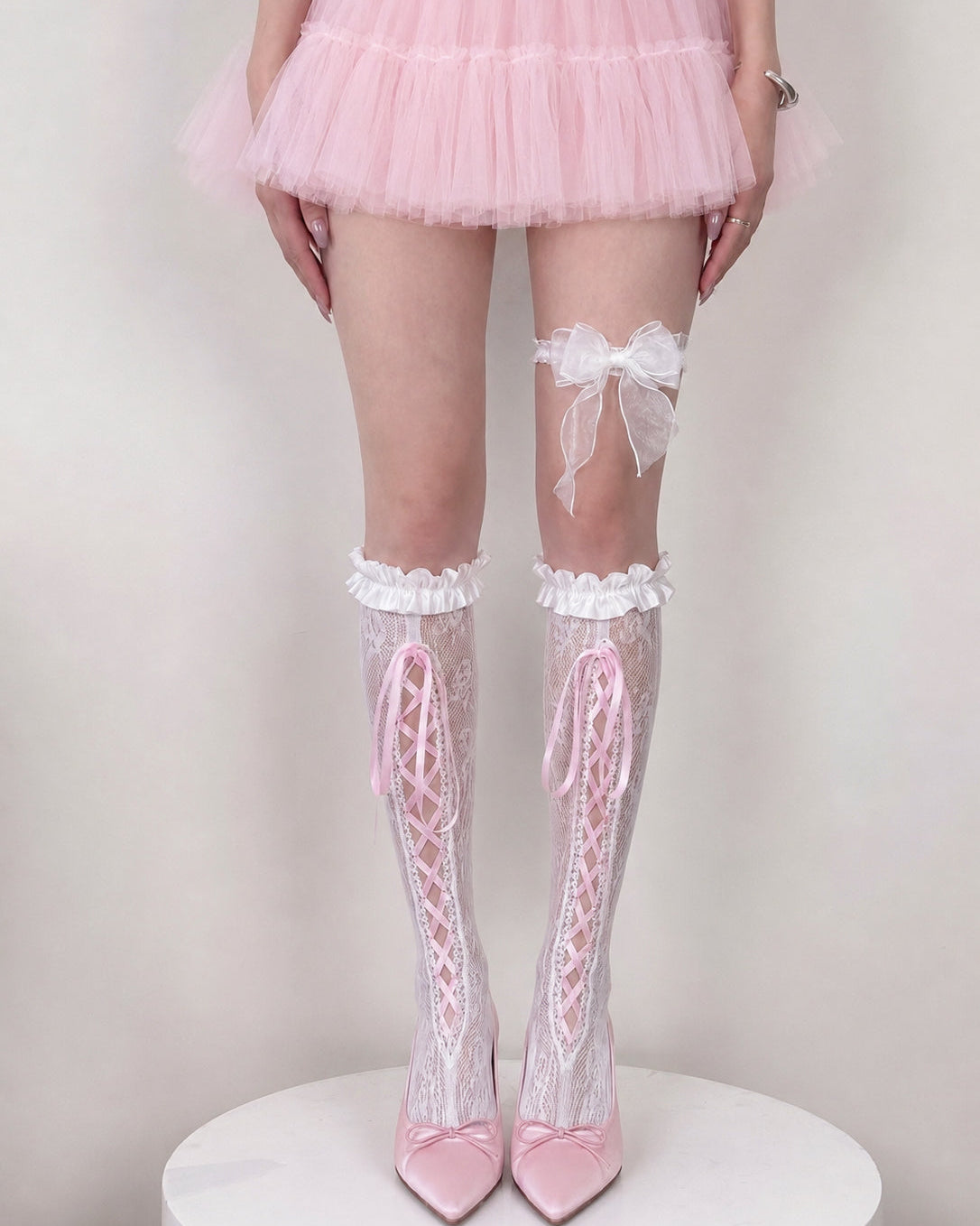 Princess Ribbon White Lace Sock Set