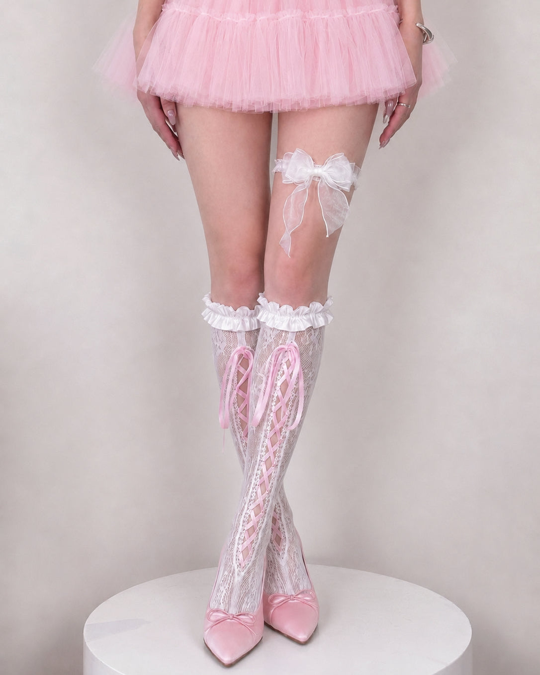 Princess Ribbon White Lace Sock Set