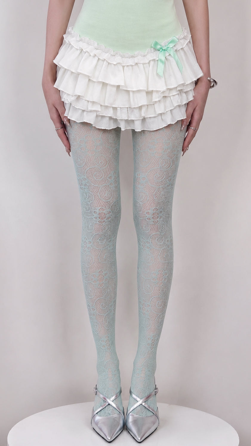 Sage Porcelain Lace — Floral Tights