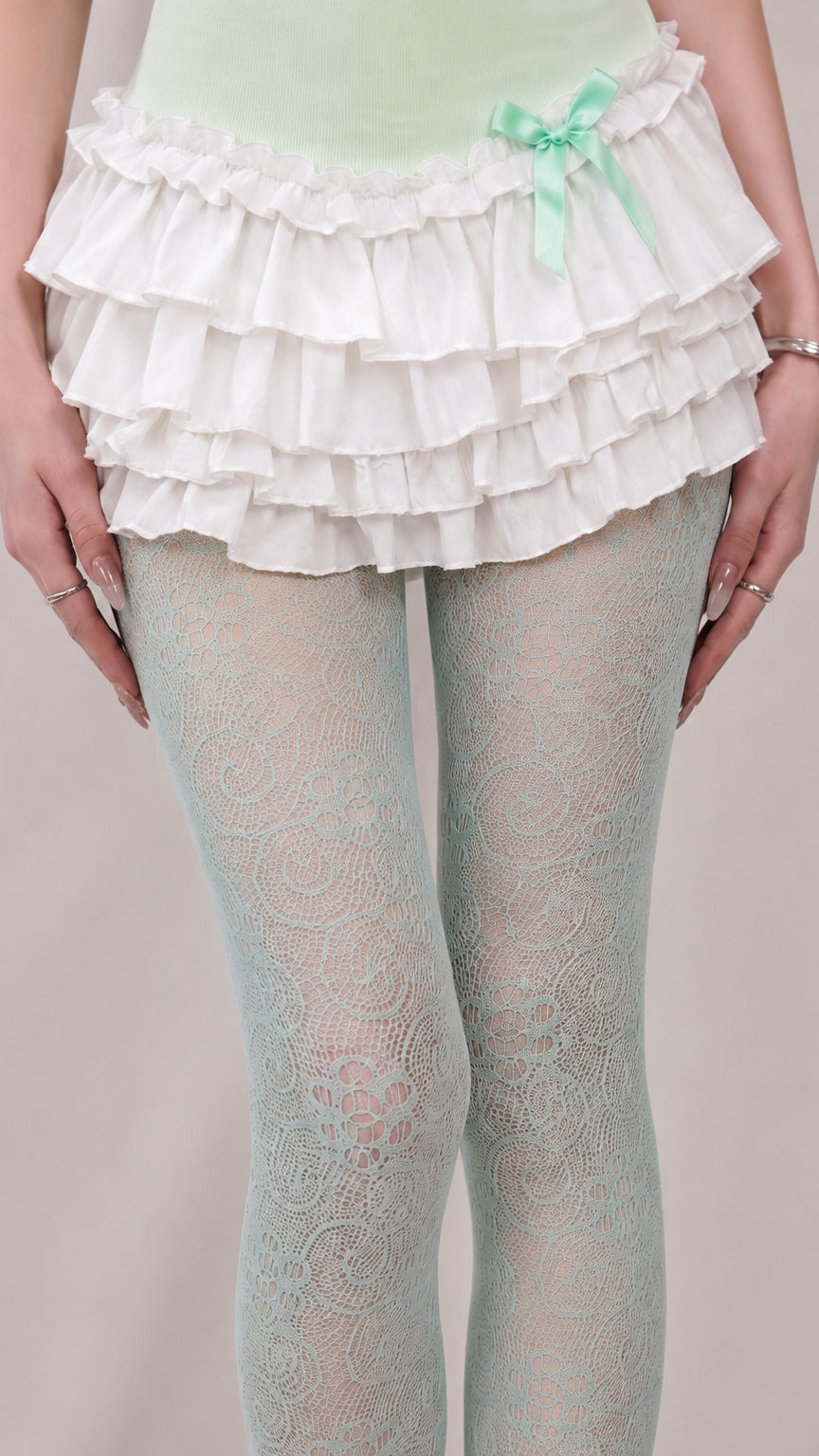 Sage Porcelain Lace — Floral Tights