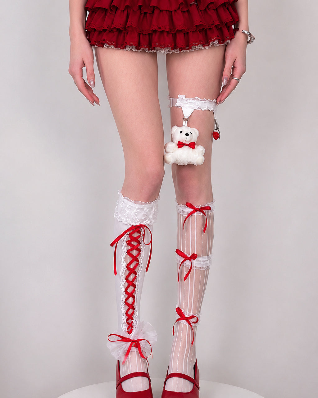 Cherry Ribbon Dollcore 5-Piece Sock Set