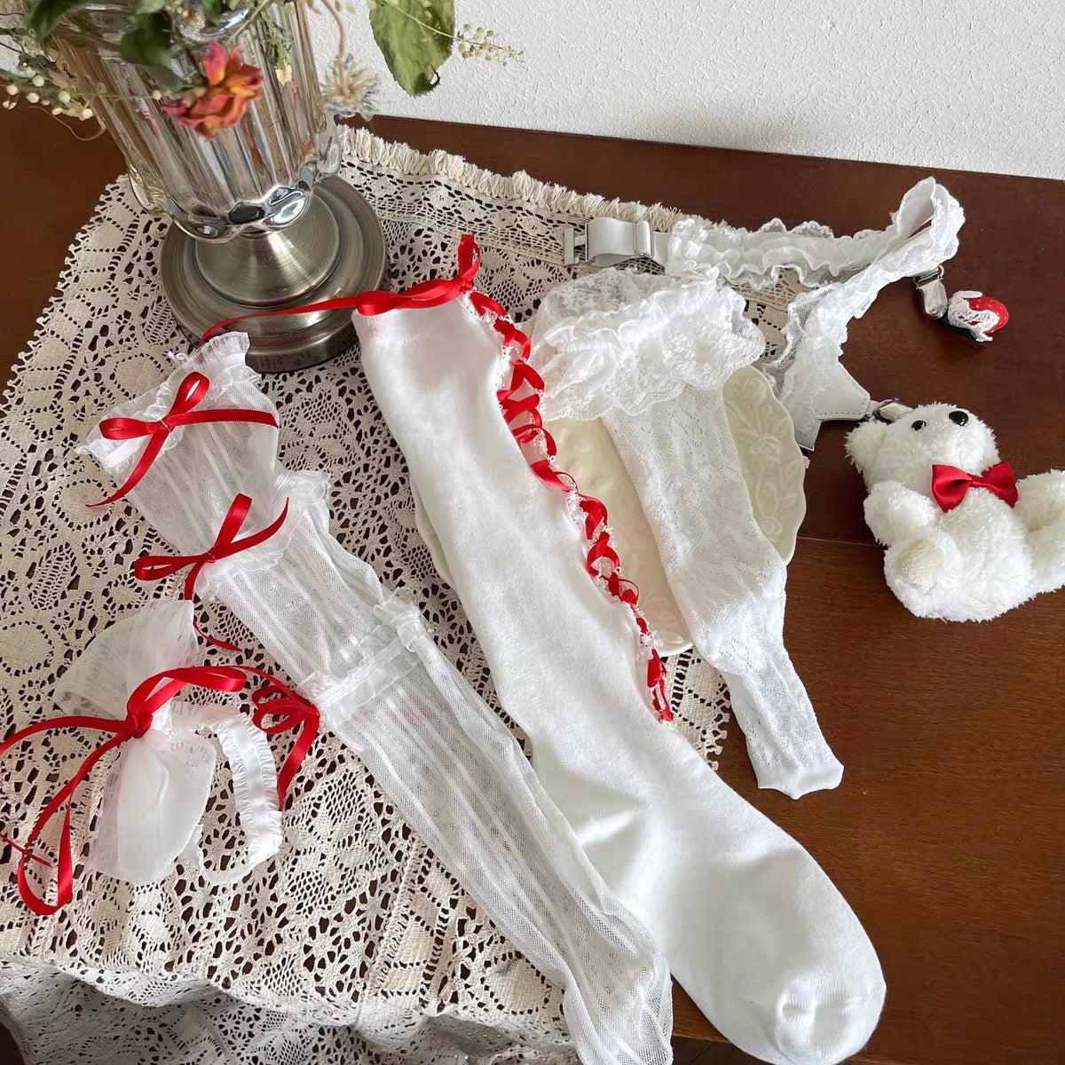 Cherry Ribbon Dollcore 5-Piece Sock Set